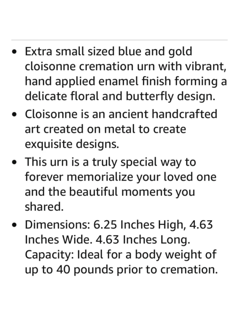 Blue Gold Cloisonne Butterfly Memorial Urn Small - Picture 7 of 16